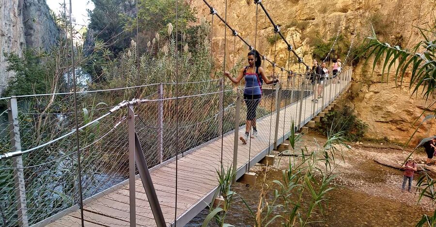 Chulilla: Hanging Bridges & Canyon Private Hiking Day Tour - Crossing the 15-meter suspension bridge