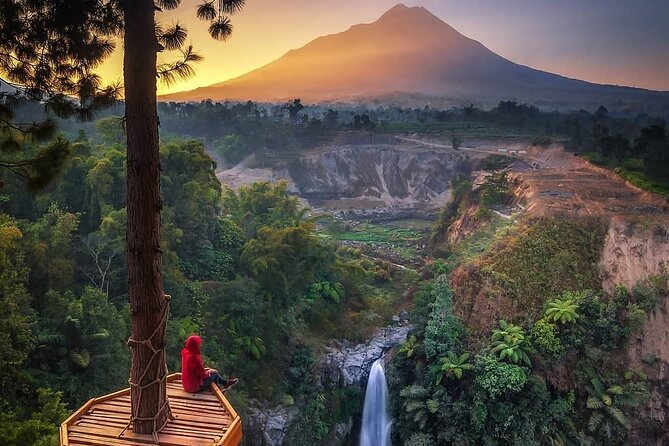 Selogriyo Temple and Trekking Java Rice Terraces, hidden waterfall -Nature Java - Kedung Kayang Waterfall below Mount Merapi