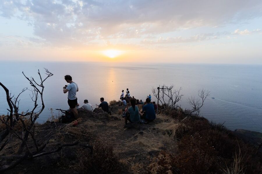 Stromboli: Sunset Trekking at Sciara del Fuoco - A steady climb through Mediterranean shrubs
